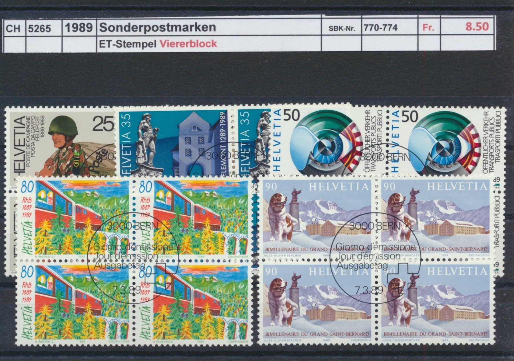 Tous les timbres: 1989 "Sonderposten I", Viererblock, ET - Stempel – D'occasion à Winterthur par Zupogeru