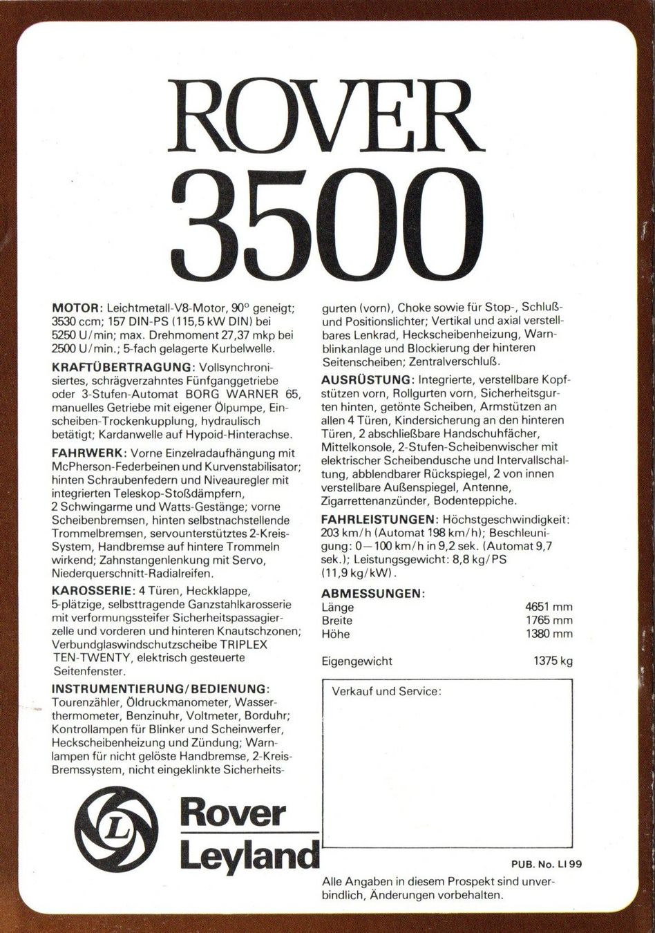 Rover Autos: Rover 3500 - Originalprospekt – Gebraucht aus Malans GR von Chueche427 4