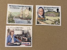 3 St.Helena Briefmarken, Jahrestage, Schiff, Radio, selten