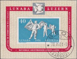 1951, W32 Luxus-Block von SEON (AG) sehr sauber bestempelt.