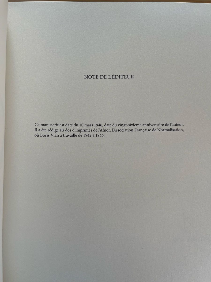 Bücher: Boris Vian/ Manuscrits fac-similés – Gebraucht aus Euseigne von so.ART 9