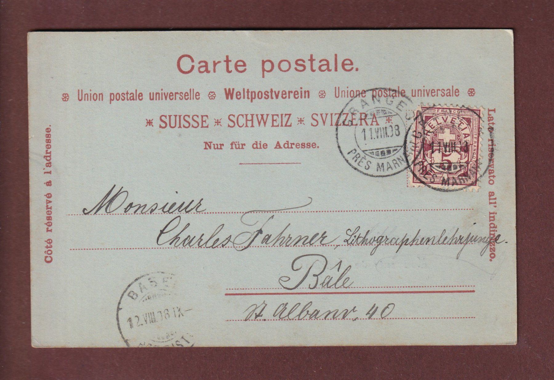 Cartoline postali: Souvenir de CHILLON - 1898 – Usato da Pully venduto da nicecards 1