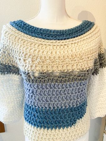 Gehäkelte Topdown Pullover Pulli weiss bunt