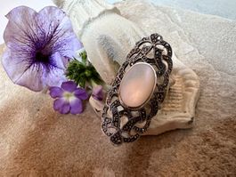 Ring Art Deco Stil 925 Silber Markasiten und Perlmutter 57