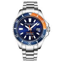 🇺🇸 Stührling Herrenuhr Taucheruhr Blau Orange 10 ATM NEU