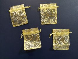 300x Goldener Organzabeutel mit Kordelzug 9cm