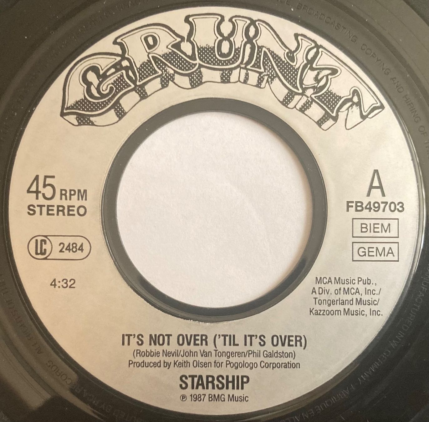 Dischi in vinile: STARSHIP -IT'S NOT OVER ('TIL IT'S OVER) – Usato da Poliez-Pittet venduto da Newtown-Records 2