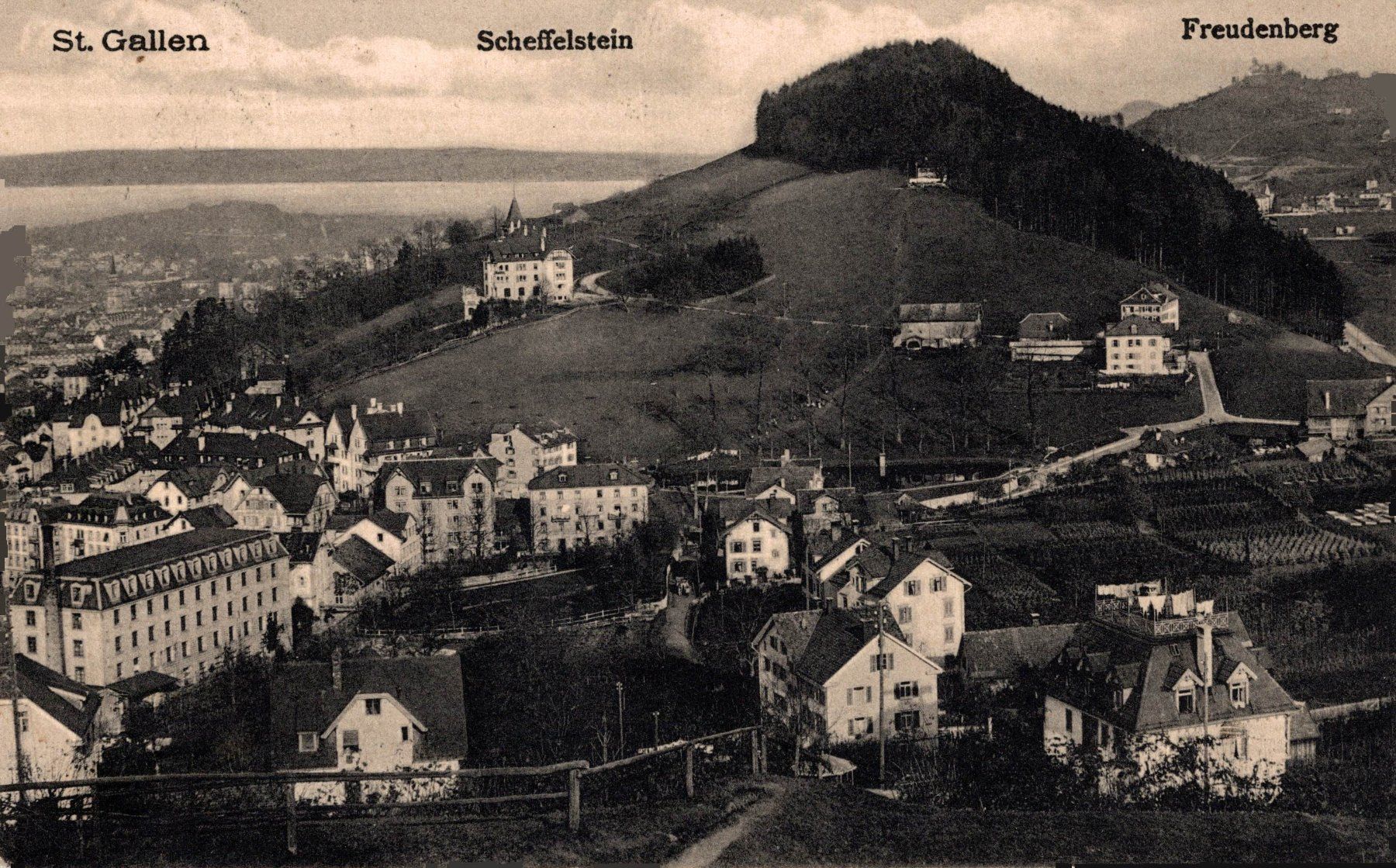 Cartoline postali: St. Gallen mit Scheffelstein und Freudenberg – Usato da Bronschhofen venduto da Astore