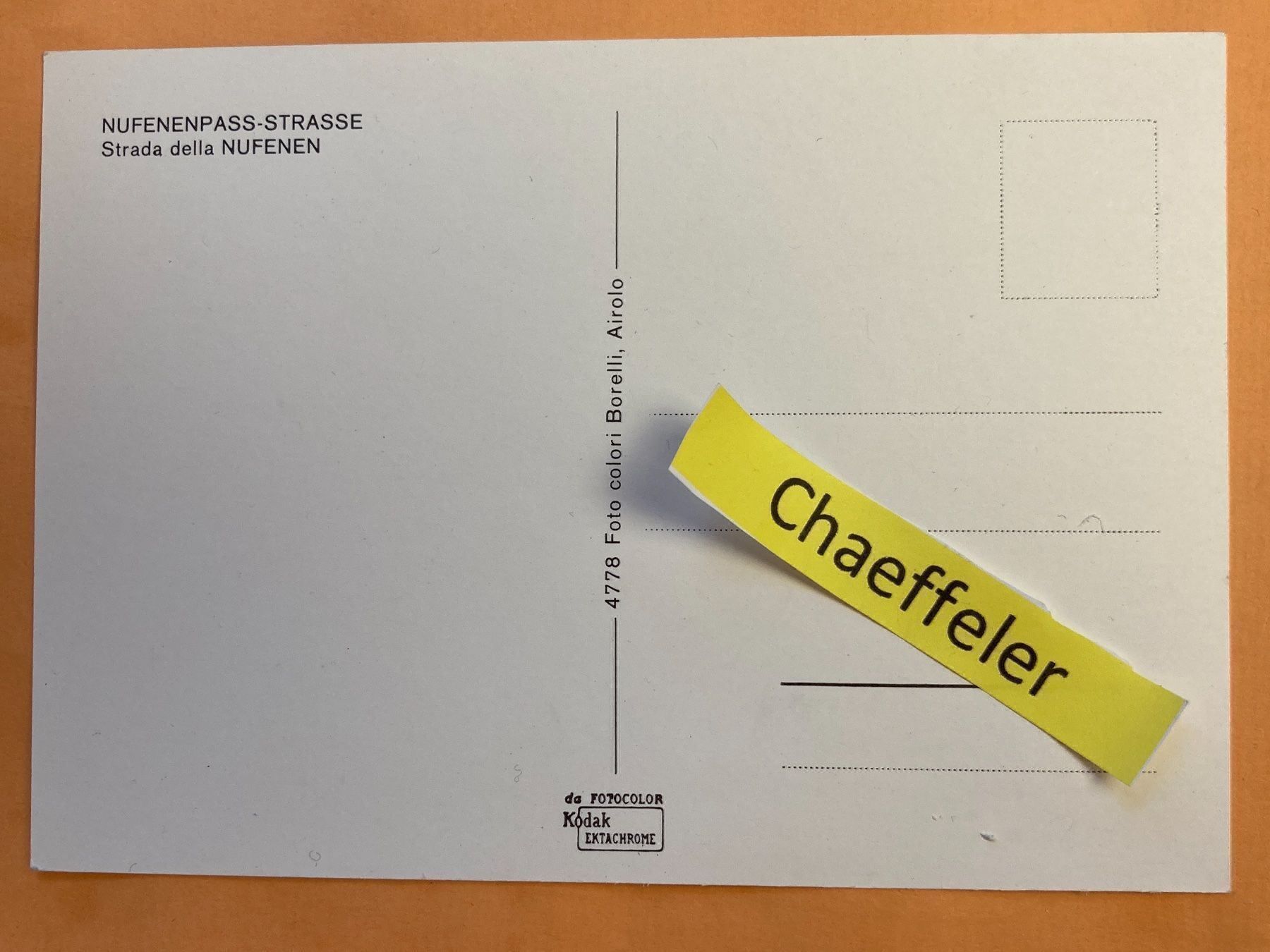 Cartoline postali: Nufenenpass-Strasse – Usato da Zürich venduto da Chaeffeler 1
