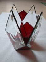Teelicht Halter Glas rot weiss facettiert Handarbeit