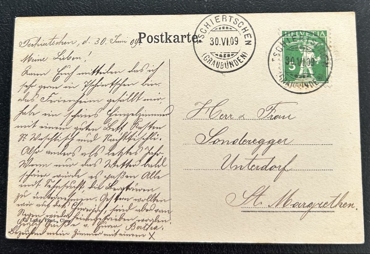 Cartoline postali: AK Tschiertschen 1909 – Usato da Horw venduto da Tellbub 1