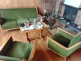 Sofa, Salontisch und Stühle 50er Jahre