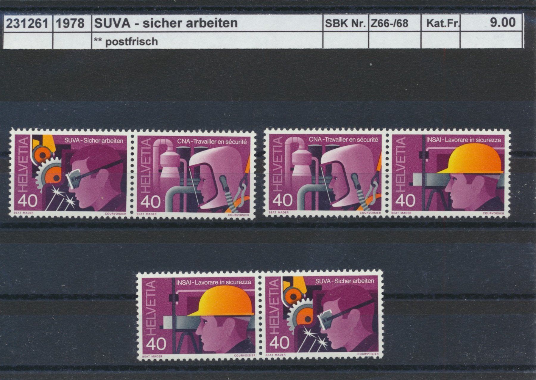 Tous les timbres: 1978 "SUVA - sicher arbeiten", ** postfrisch – Neuf (Voir description) à Winterthur par Zupogeru