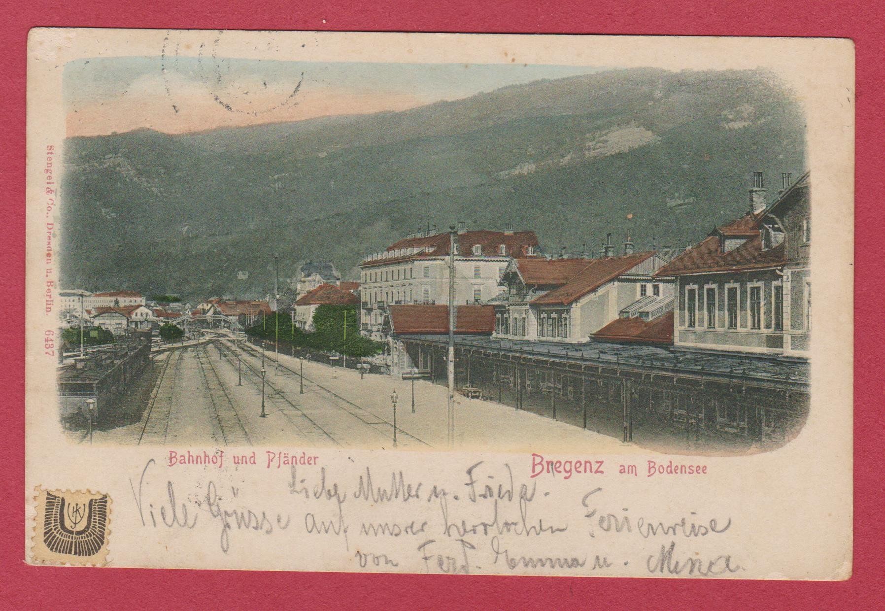 Cartoline postali: Bregenz am Bodensee   :  alte Ansichtskarte mit Bahnhof 1902 – Usato da Vitznau venduto da Ropaku