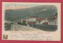 Bregenz am Bodensee   :  alte Ansichtskarte mit Bahnhof 1902