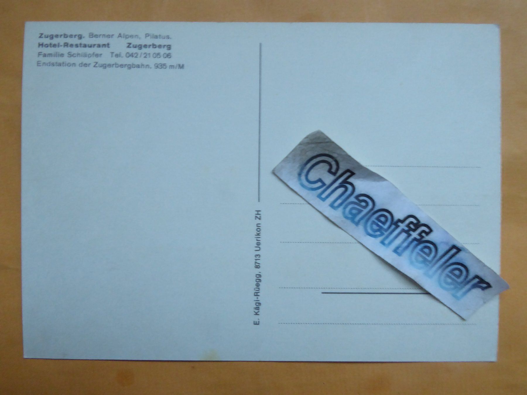 Cartoline postali: Zugerberg.  Berner Alpen, Pilatus – Usato da Zürich venduto da Chaeffeler 1
