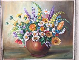 54cm breitx46cmhoch/ E.Müller/ Öl Gemälde, Vase mit Blumen