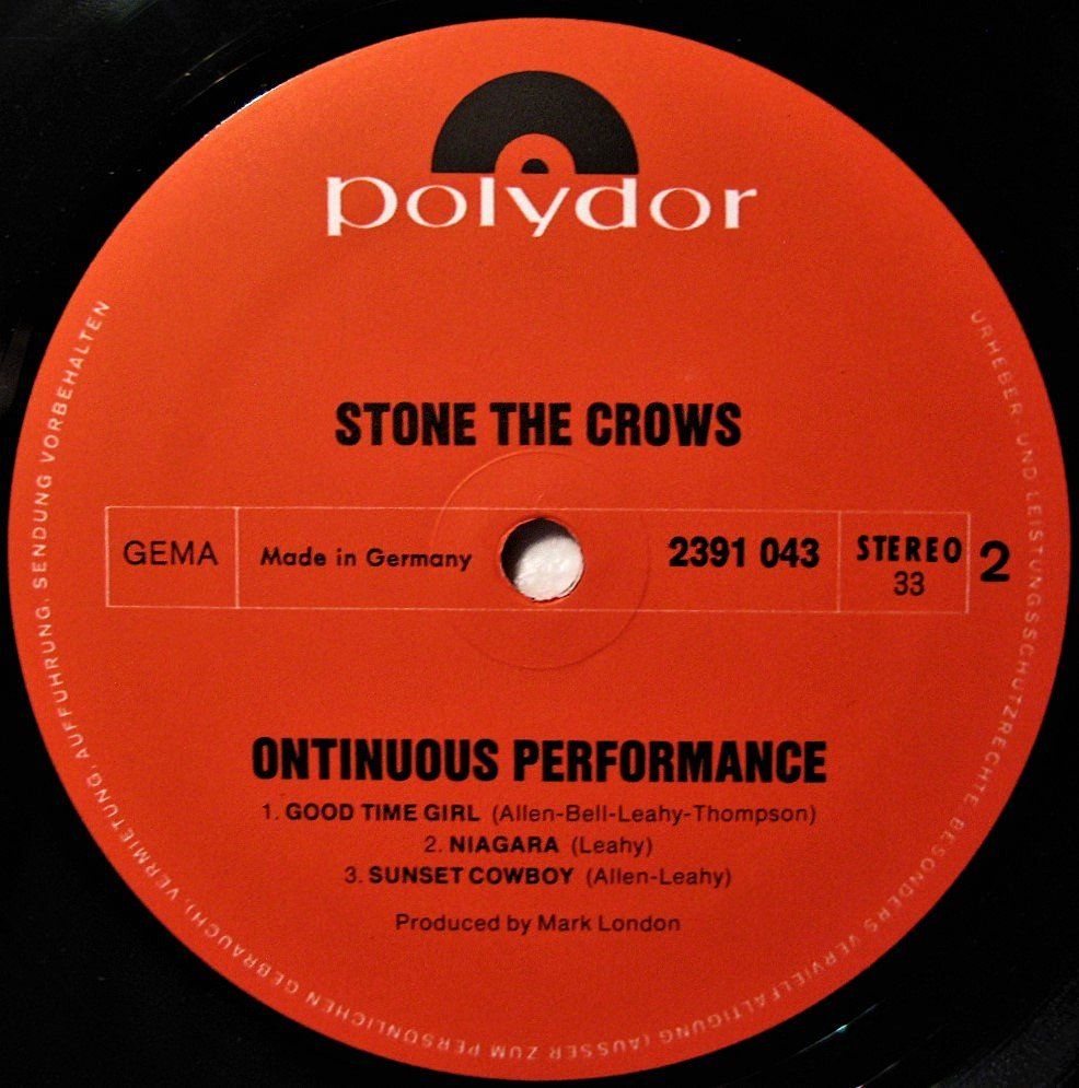 Dischi in vinile: STONE THE CROWS "Ontinuous Performance" LP IN VG++/EX  TOP ! – Usato da Monthey venduto da Pingmub 4