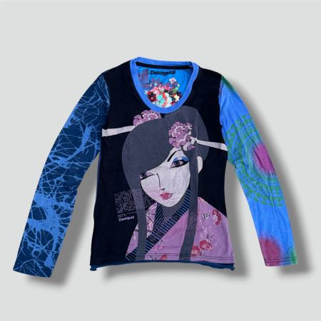 Desigual vintage graphic longsleeve damen t-shirt retro