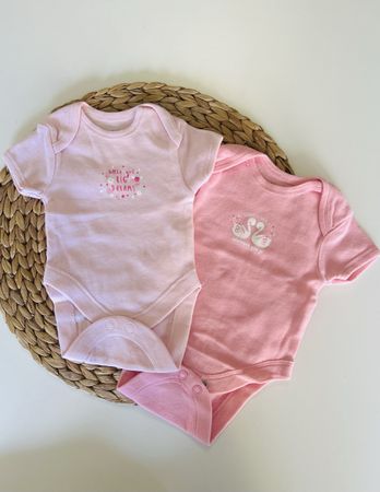Lot de 2 bodies bébé fille rose, taille naissance 0-1m