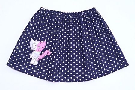 Handmade Jeansjupe gepunktet mit Katze-Applikation