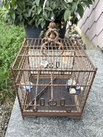 Vogelkfig aus Holz mit Keramik napfchen alt