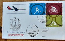 SWISSAIR Erstflug Brief Tripoli - Zürich 1964