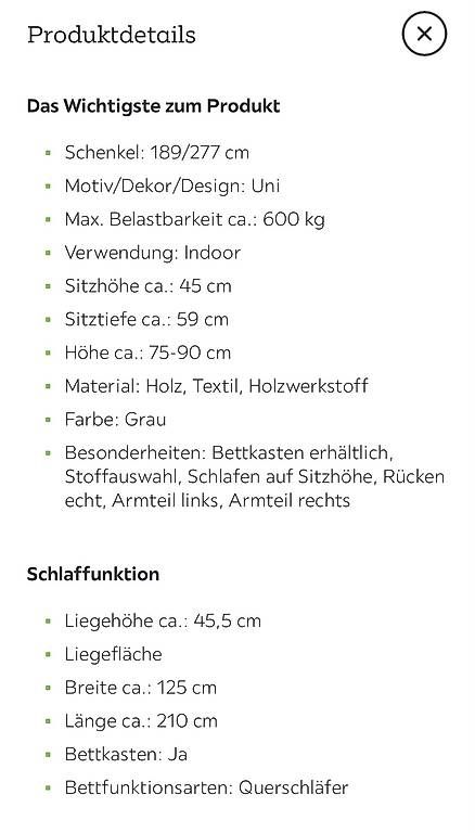 Divani: Ecksofa In Hellgrau Mit Schlaffunktion Webstoff Grau – Usato da Zug venduto da dob_bvq8 3