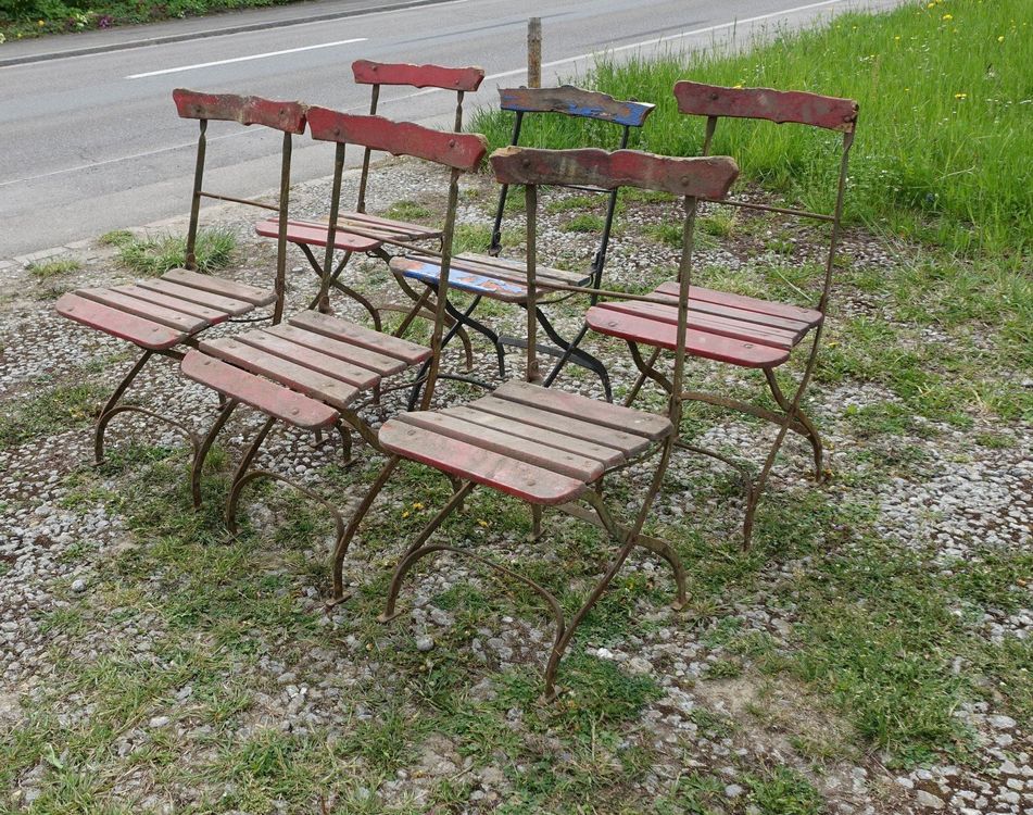 6 Biergarten Stuhl Klappstuhl alt Kaufen auf Ricardo