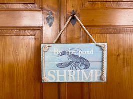 Maritimes Wanddeko Schild "SHRIMP" Kreideoptik 👍