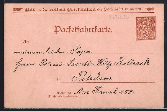 Cartes postales: Berlin, Packetfahrtkarte, Ganzsache der  – D'occasion à Berlin par bartko-reher