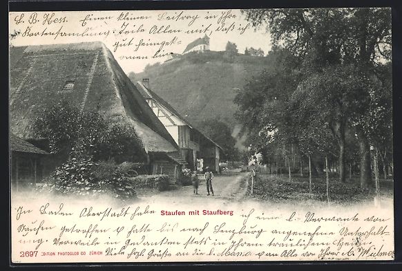 Cartoline postali: AK Staufen, Ortsansicht mit Staufberg – Usato da Berlin venduto da bartko-reher