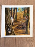Original Bild Tiere im Wald, handgemalt