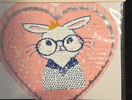 Wechselpailletten Aufnäher Herz Hase neu 16x15cm pink