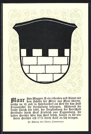 Cartes postales: Maur, Wappen auf Blatt-Ornamenten, Info- – D'occasion à Berlin par bartko-reher
