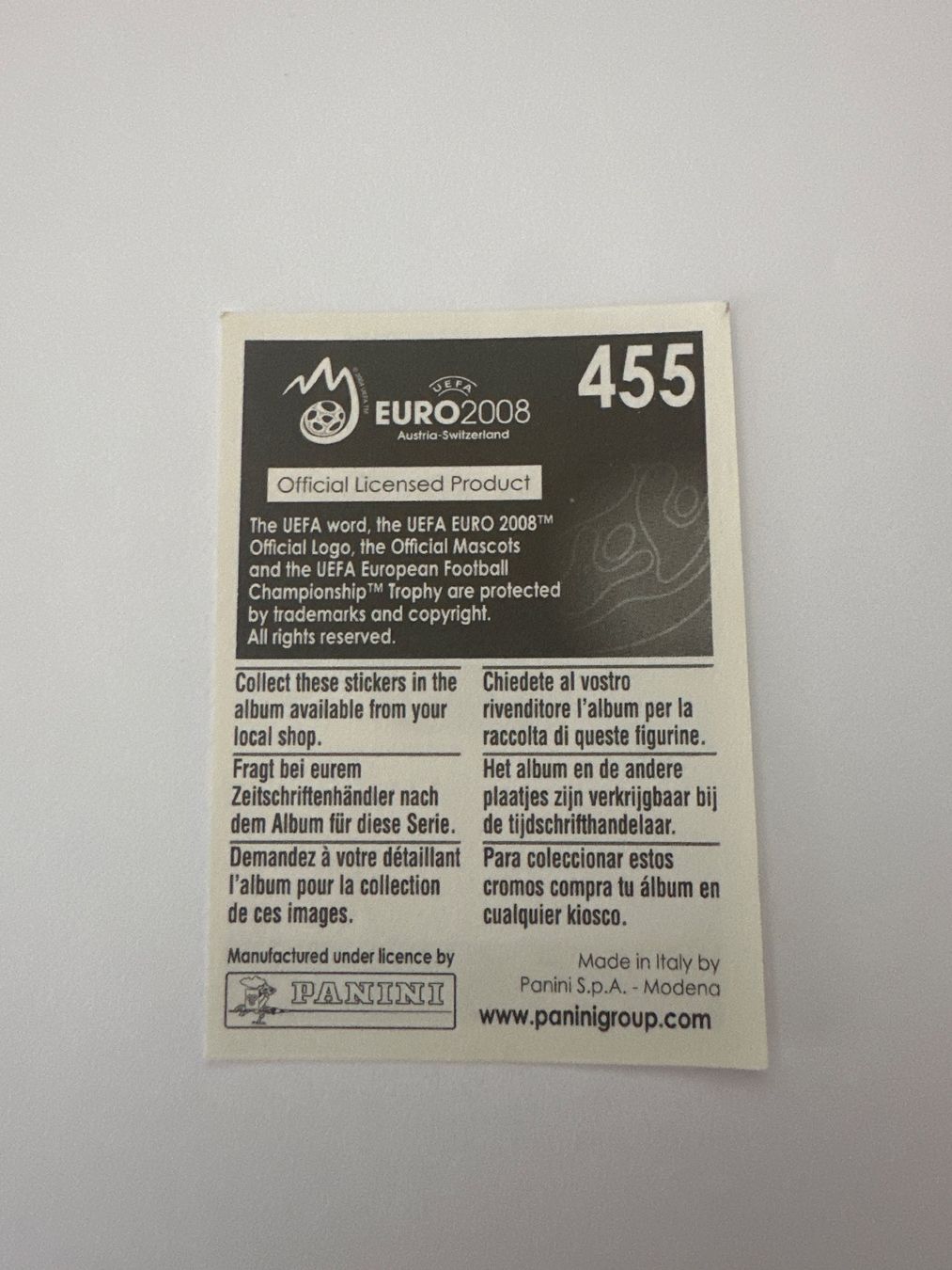 Panini Cartes à collectionner: Panini UEFA EM 2008 Sticker - Nr. 455 – D'occasion à Sulz AG par DealWerk 1