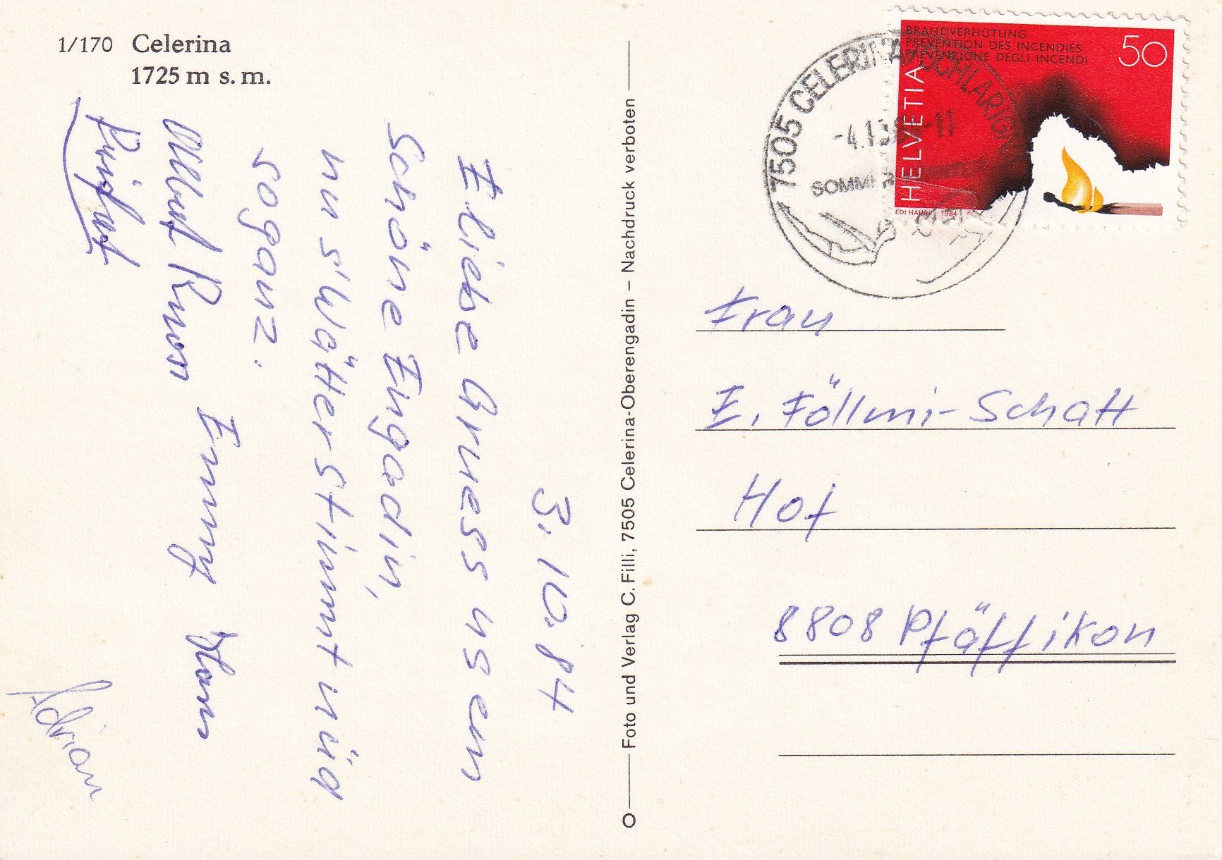 Cartoline postali: Celerina /ay – Usato da Hombrechtikon venduto da Rudolf07 1
