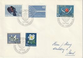 Brief vom Tag der Briefmarke 1958 mit 5 blauen 40 Rp Marken
