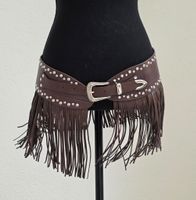 Gürtel Kunstleder braun mit Fransen und Nieten, neu