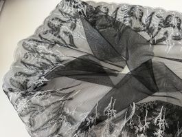 Spitzenbordüre schwarz weiss Stickerei floral neu