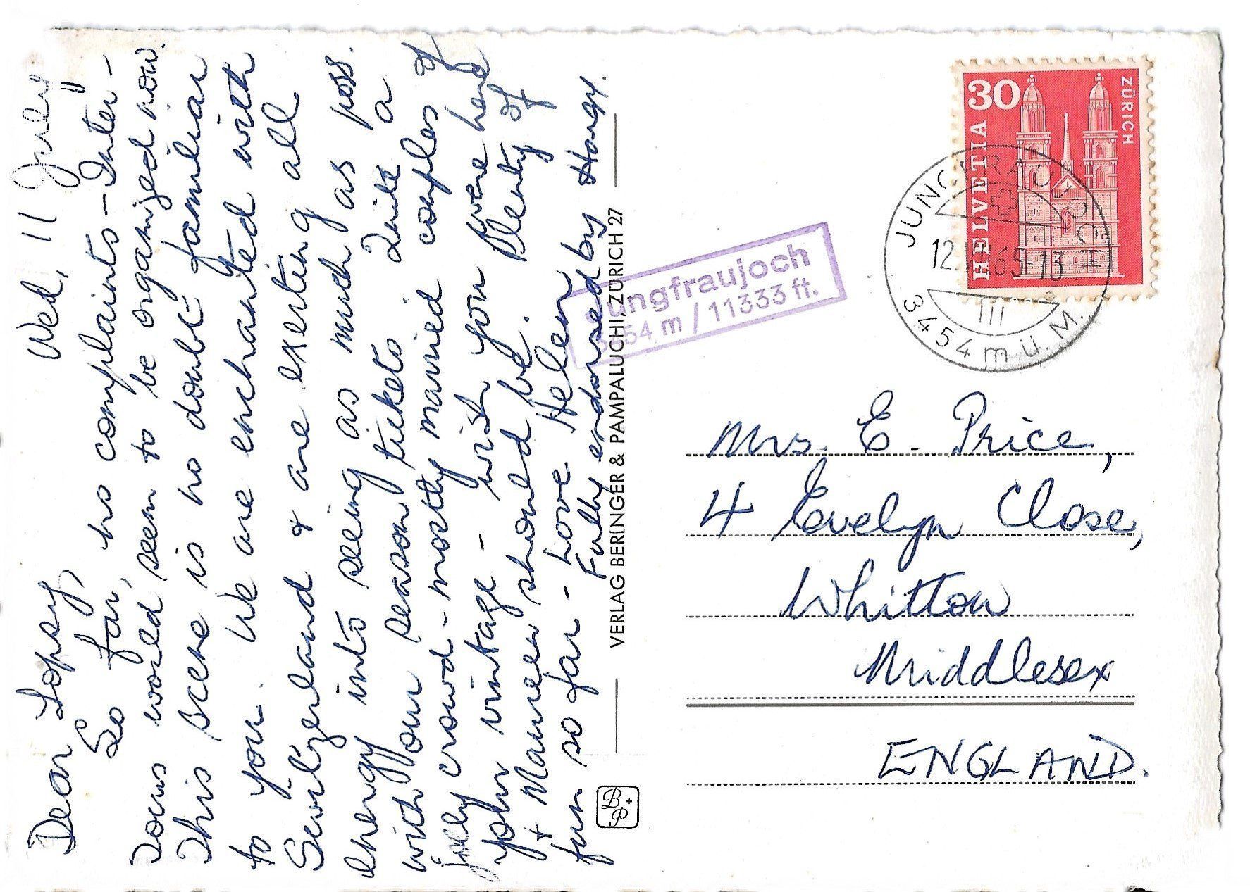 Cartes postales: Jungfraujoch, 1965 – D'occasion à Frauenfeld par Merk52 1