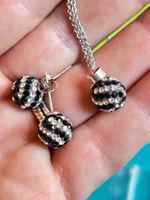 Schmuckset schwarz Silber Strass Kette Ohrringe Kugel