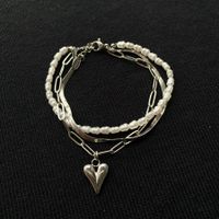 Perlen Edelstahl Dreifache Armkette Herz