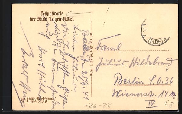Cartoline postali: Steindruck-AK Lenzen a. d. Elbe, Festpos – Usato da Berlin venduto da bartko-reher 1