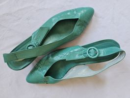 Elegante Slingpumps, Grün, Vintage, Gr. 39