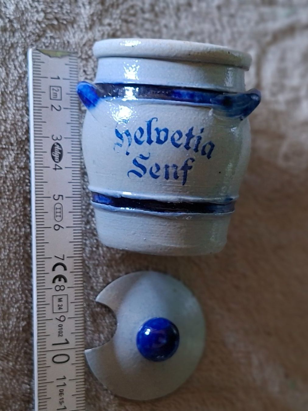 Töpfe: Altes Senftöpfchen Helvetia Steingut mit Deckel blaue Glasur – Gebraucht aus Otelfingen von silver-moon 3