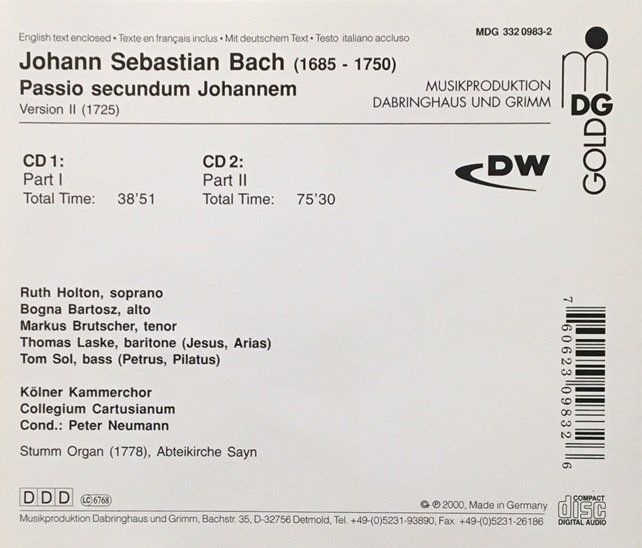 CD: Bach - Passio secundum Johannem (Peter Neumann) – Usato da Grüningen venduto da azulamarillo 1