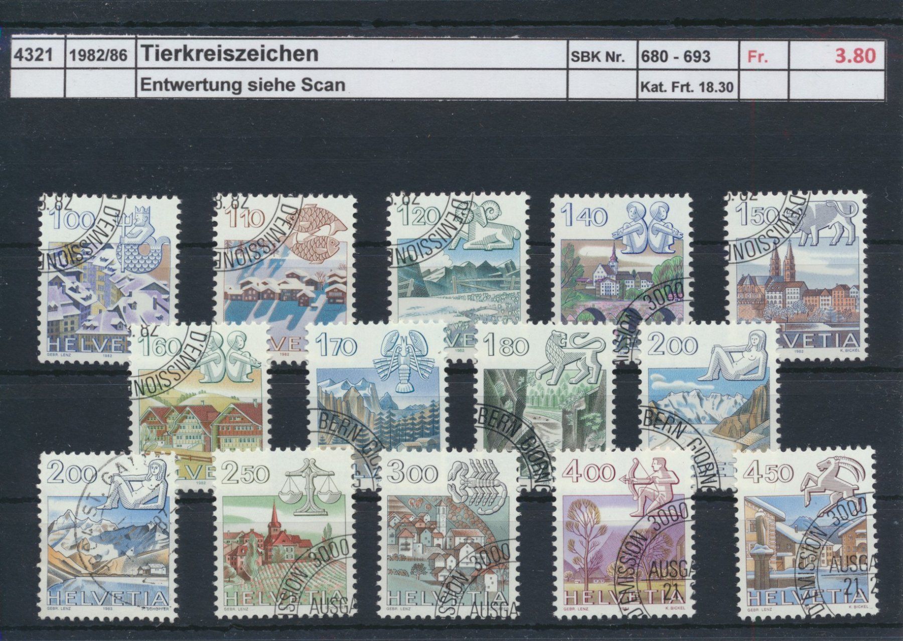 Tutti i francobolli: 1982/86 "Tierkreiszeichen", gestempelt – Usato da Winterthur venduto da Zupogeru