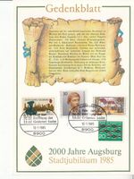 BRD Gedenkblatt 2000 Jahre Augsburg 1985