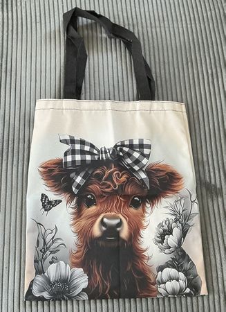 Schöne Stofftasche mit Kuhmotiv & Schleife 🐄🌸
